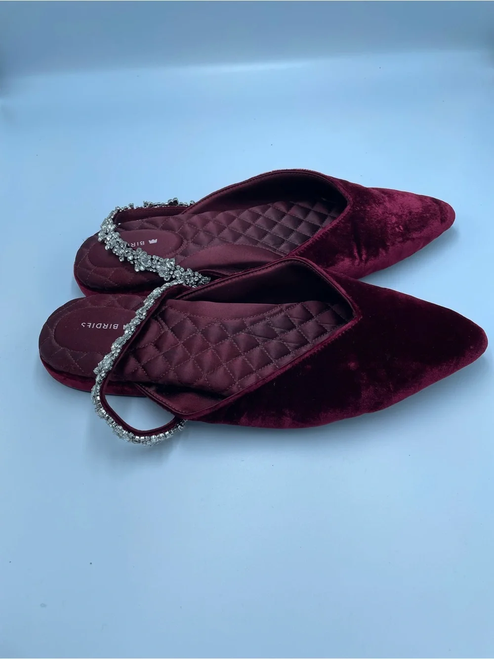 Birdies The Swan Wine Velvet Gem Bracelet Slip-On Mule Flats Size 10 Womens